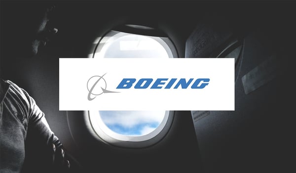 Boeing logo and aircraft interior